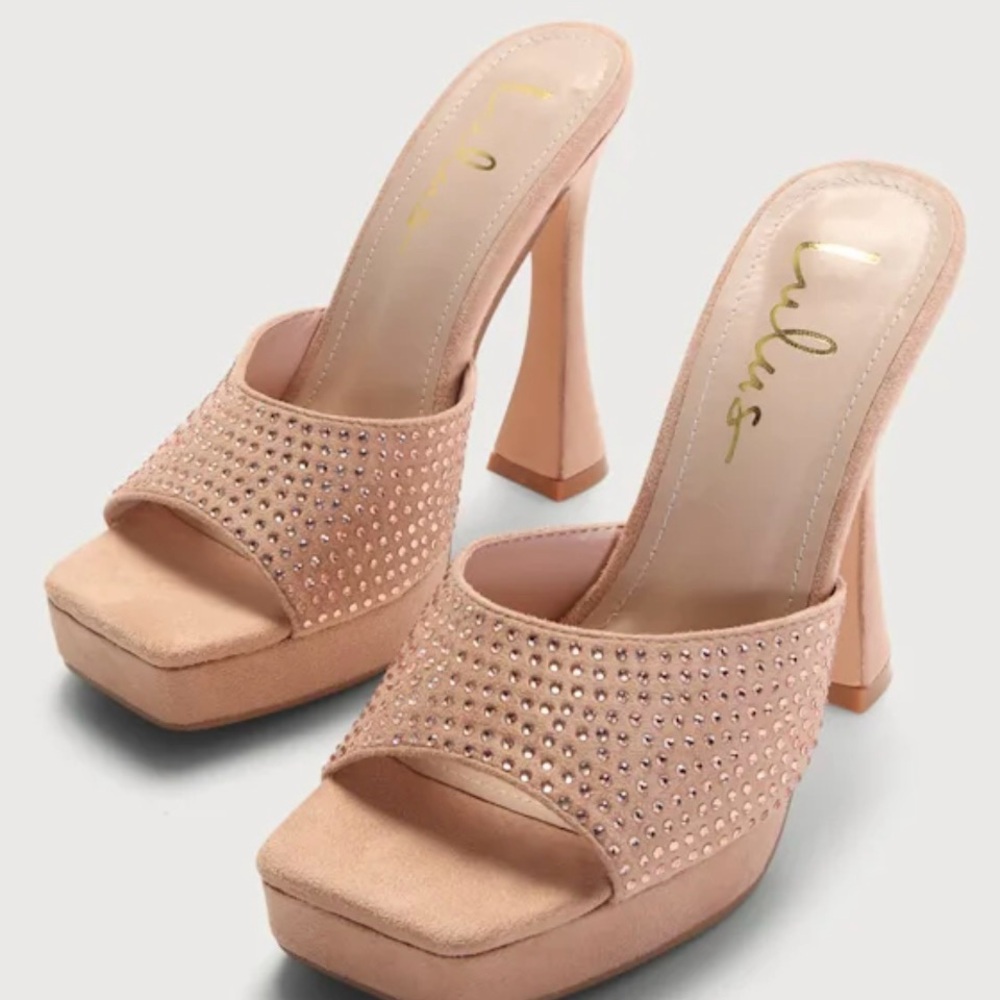 Lulus Karelee Blush Rhinestone Platform Heels